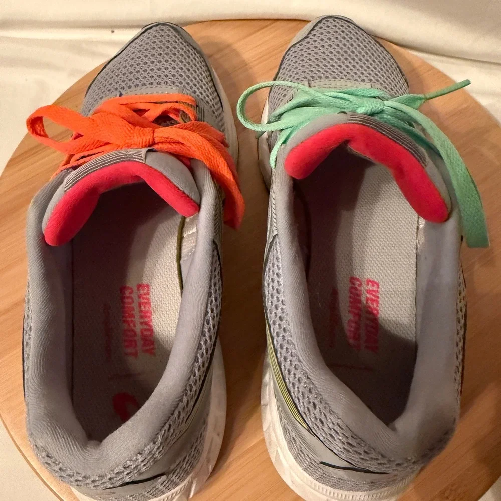 Asics Gel-Contend 5 Womens Running Shoes Grey Neon Orange Mint 1012A234 Size 7.5